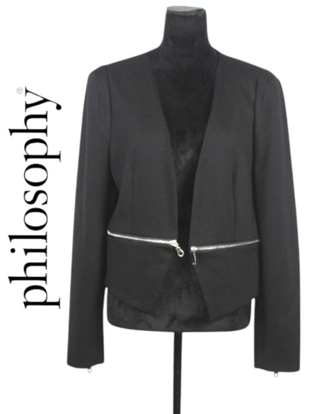 Philosophy Black Blazer with Decorative Zipper Size Medium